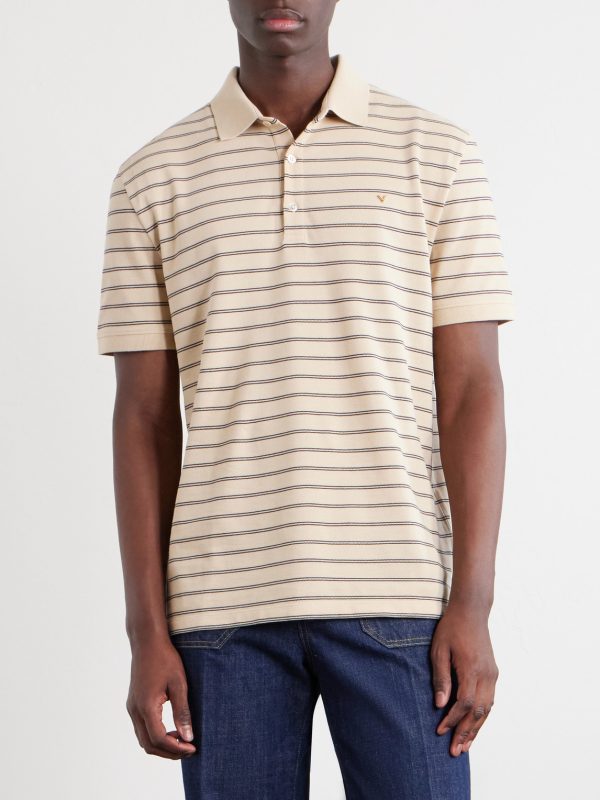 VLogo Striped Cotton-Piqué Polo Shirt - FR VLogo Striped Cotton-Piqué Polo Shirt - FR