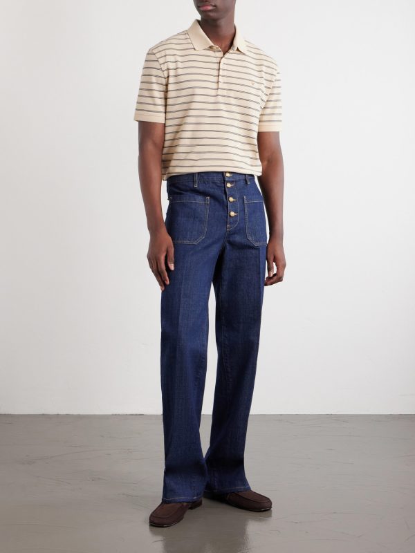 VLogo Striped Cotton-Piqué Polo Shirt - OU VLogo Striped Cotton-Piqué Polo Shirt - OU