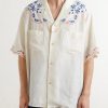 Camp-Collar Embroidered Linen Shirt - FR