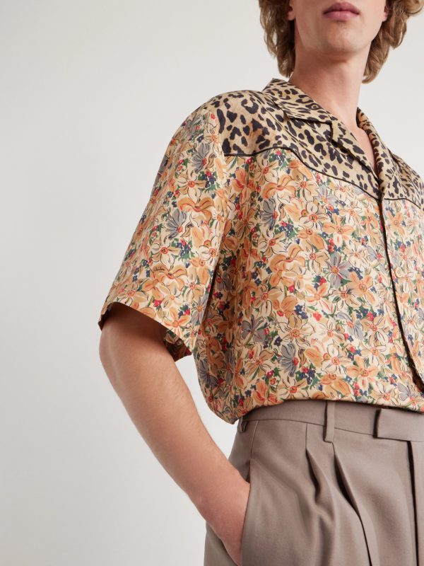 Camp-Collar Printed Silk-Satin Shirt - CU Camp-Collar Printed Silk-Satin Shirt - CU