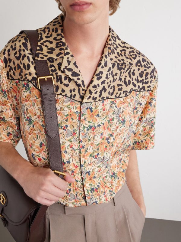 Camp-Collar Printed Silk-Satin Shirt - E2 Camp-Collar Printed Silk-Satin Shirt - E2