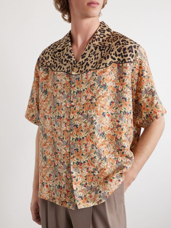 Camp-Collar Printed Silk-Satin Shirt - FR Camp-Collar Printed Silk-Satin Shirt - FR