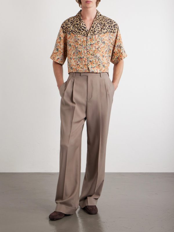 Camp-Collar Printed Silk-Satin Shirt - OU Camp-Collar Printed Silk-Satin Shirt - OU