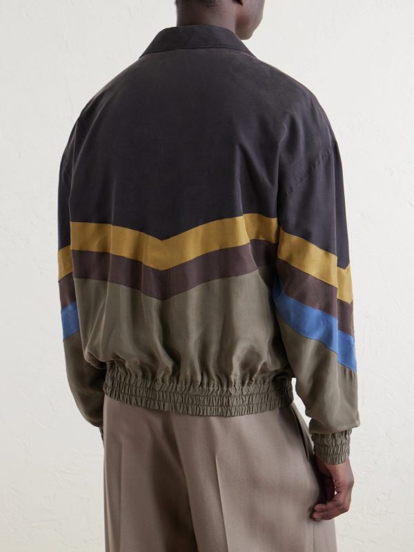 Silk Striped Zip-Up Jacket - BK Silk Striped Zip-Up Jacket - BK