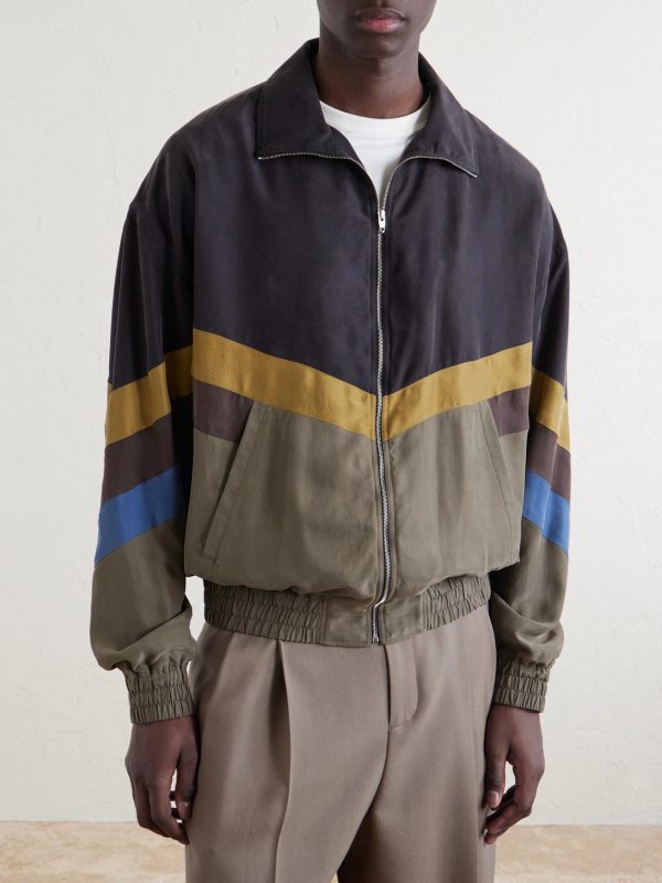Silk Striped Zip-Up Jacket - FR Silk Striped Zip-Up Jacket - FR