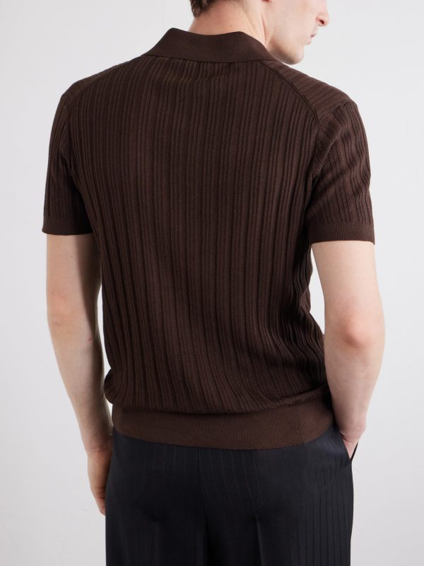 Ribbed Cotton and Silk-Blend Polo Shirt - BK