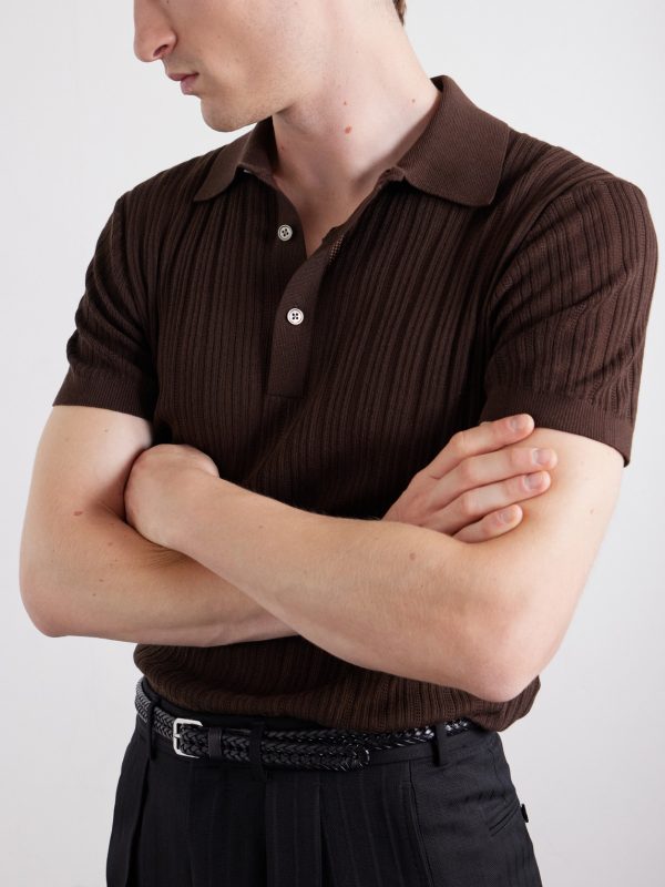 Ribbed Cotton and Silk-Blend Polo Shirt - CU