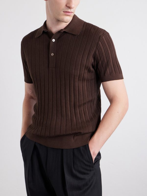 Ribbed Cotton and Silk-Blend Polo Shirt - FR
