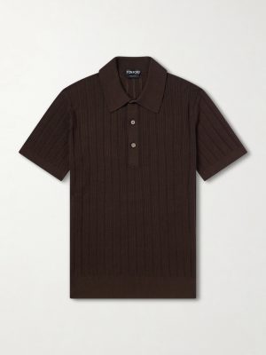 Ribbed Cotton and Silk-Blend Polo Shirt