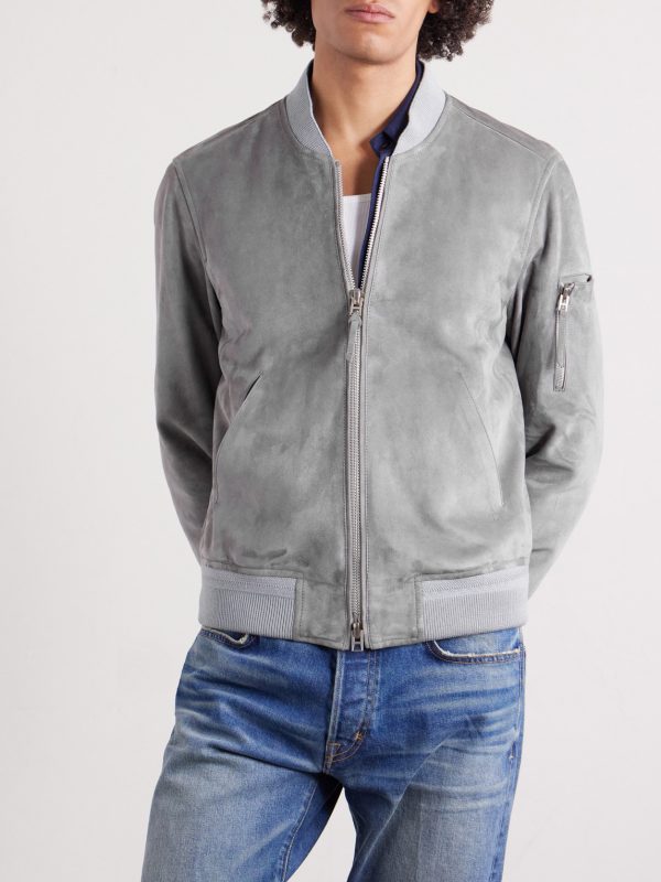 Slim-Fit Suede Bomber Jacket - FR Slim-Fit Suede Bomber Jacket - FR