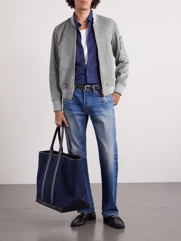 Slim-Fit Suede Bomber Jacket - OU Slim-Fit Suede Bomber Jacket - OU
