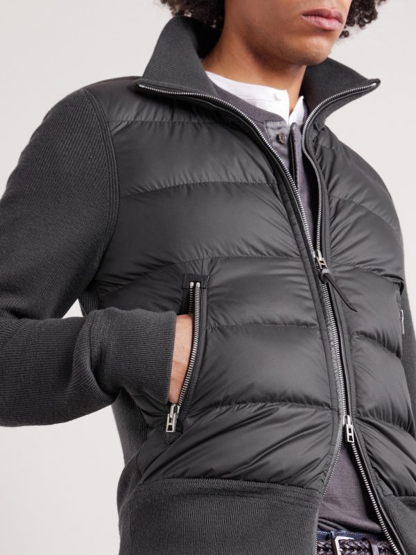 Slim-Fit Leather-Trimmed Quilted Shell and Wool Down Jacket - CU Slim-Fit Leather-Trimmed Quilted Shell and Wool Down Jacket - CU
