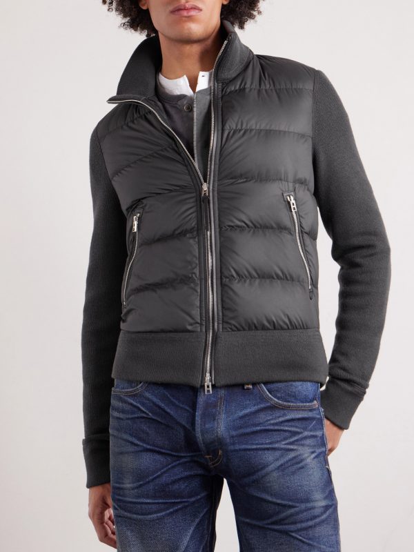 Slim-Fit Leather-Trimmed Quilted Shell and Wool Down Jacket - FR Slim-Fit Leather-Trimmed Quilted Shell and Wool Down Jacket - FR