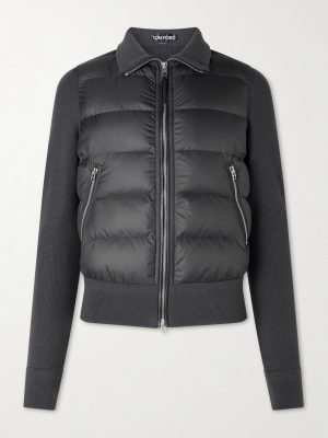 Slim-Fit Leather-Trimmed Quilted Shell and Wool Down Jacket Slim-Fit Leather-Trimmed Quilted Shell and Wool Down Jacket