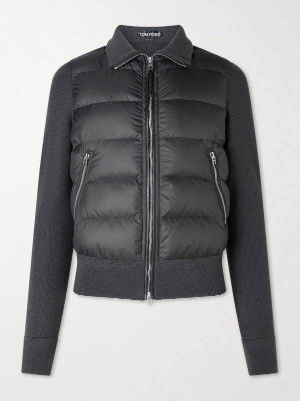 Slim-Fit Leather-Trimmed Quilted Shell and Wool Down Jacket Slim-Fit Leather-Trimmed Quilted Shell and Wool Down Jacket