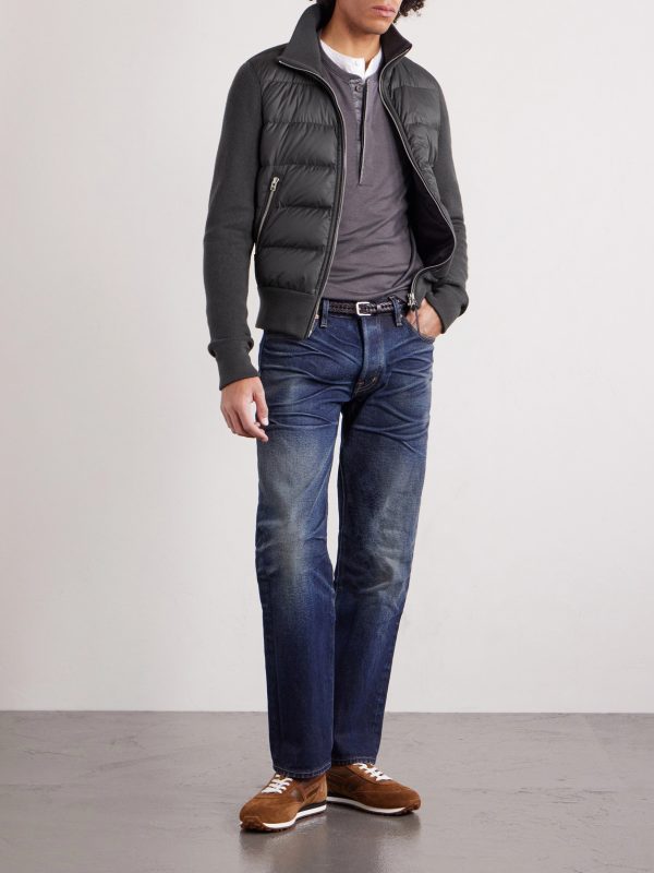 Slim-Fit Leather-Trimmed Quilted Shell and Wool Down Jacket - OU Slim-Fit Leather-Trimmed Quilted Shell and Wool Down Jacket - OU