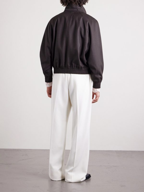 Leather-Trimmed Wool and Silk-Blend Jacket - BK Leather-Trimmed Wool and Silk-Blend Jacket - BK