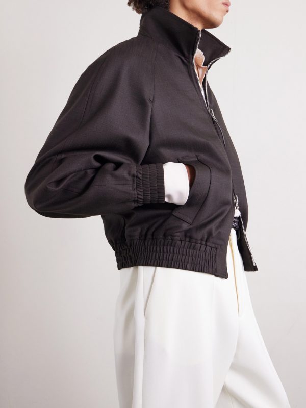 Leather-Trimmed Wool and Silk-Blend Jacket - CU Leather-Trimmed Wool and Silk-Blend Jacket - CU