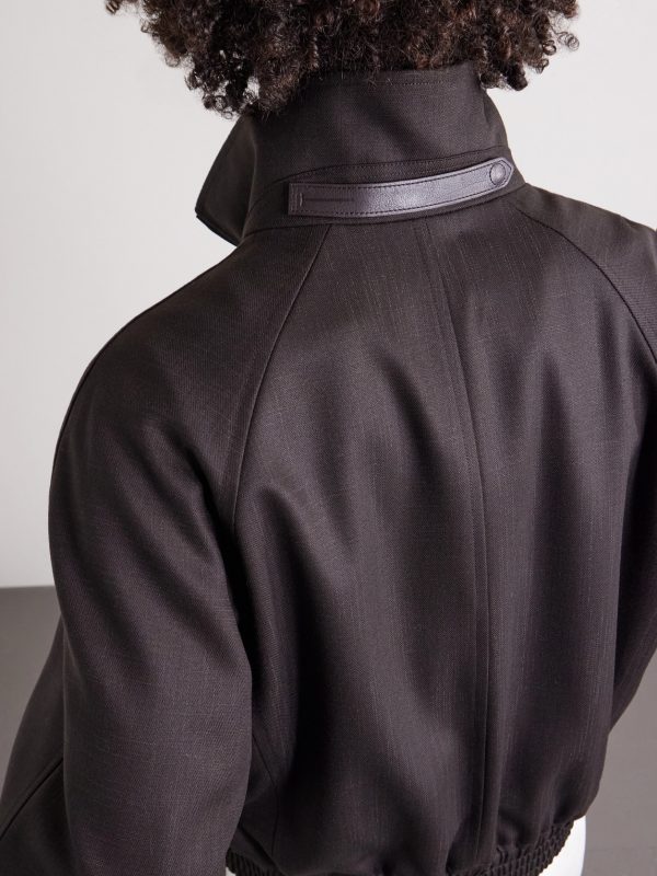 Leather-Trimmed Wool and Silk-Blend Jacket - E1 Leather-Trimmed Wool and Silk-Blend Jacket - E1