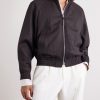 Leather-Trimmed Wool and Silk-Blend Jacket - FR Leather-Trimmed Wool and Silk-Blend Jacket - FR