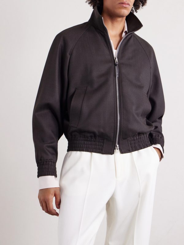 Leather-Trimmed Wool and Silk-Blend Jacket - FR Leather-Trimmed Wool and Silk-Blend Jacket - FR