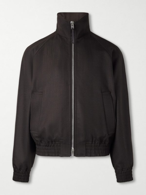 Leather-Trimmed Wool and Silk-Blend Jacket Leather-Trimmed Wool and Silk-Blend Jacket