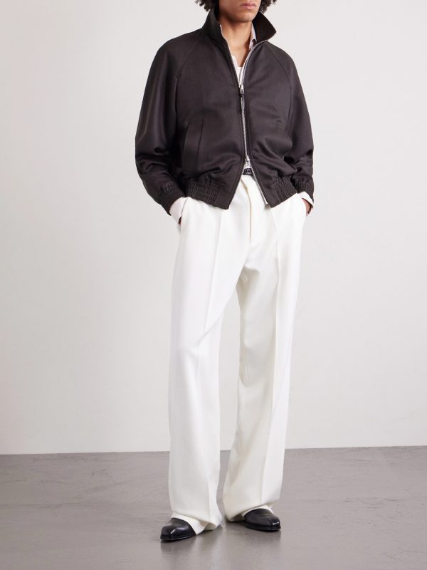 Leather-Trimmed Wool and Silk-Blend Jacket - OU Leather-Trimmed Wool and Silk-Blend Jacket - OU