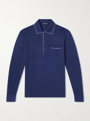 Piped Silk and Cotton-Blend Piqué Polo Shirt Piped Silk and Cotton-Blend Piqué Polo Shirt