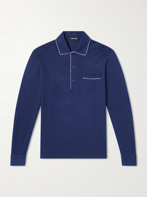 Piped Silk and Cotton-Blend Piqué Polo Shirt Piped Silk and Cotton-Blend Piqué Polo Shirt