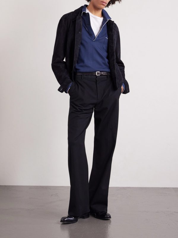 Piped Silk and Cotton-Blend Piqué Polo Shirt - OU Piped Silk and Cotton-Blend Piqué Polo Shirt - OU