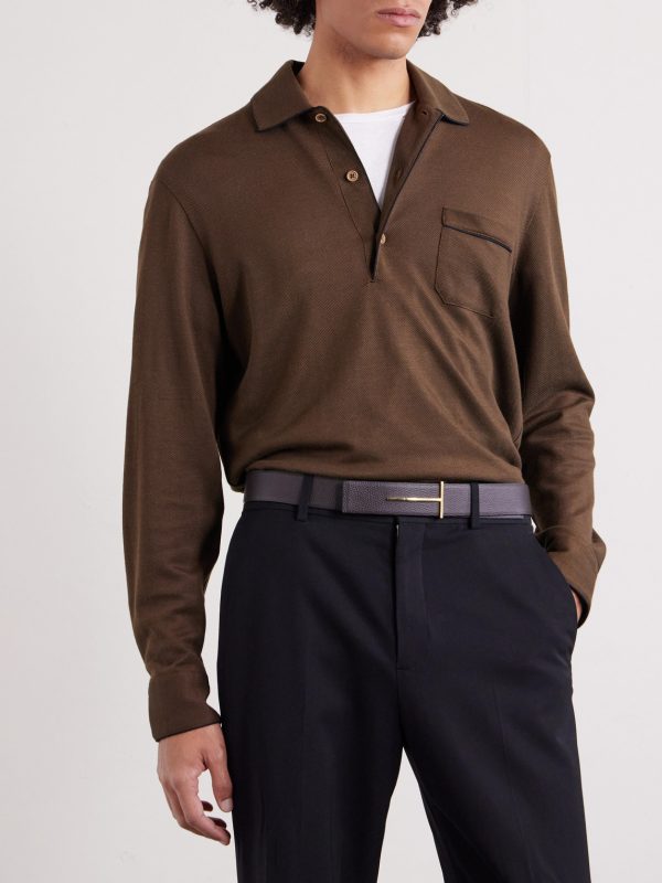 Piped Silk and Cotton-Blend Piqué Polo Shirt - FR Piped Silk and Cotton-Blend Piqué Polo Shirt - FR