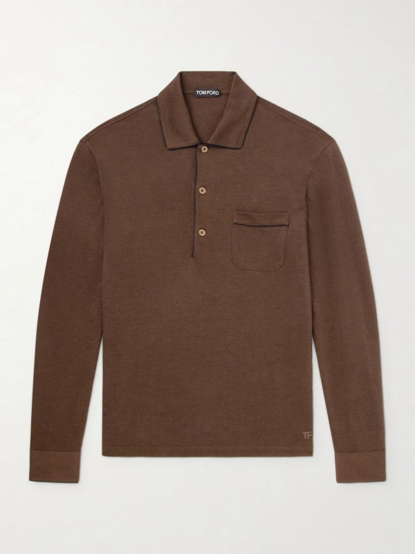 Piped Silk and Cotton-Blend Piqué Polo Shirt Piped Silk and Cotton-Blend Piqué Polo Shirt