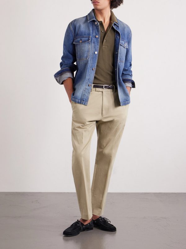 Tapered Cotton-Blend Twill Trousers - OU Tapered Cotton-Blend Twill Trousers - OU