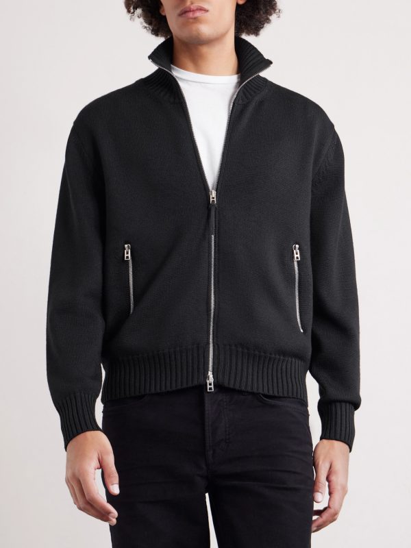 Leather-Trimmed Merino Wool Cardigan - FR Leather-Trimmed Merino Wool Cardigan - FR