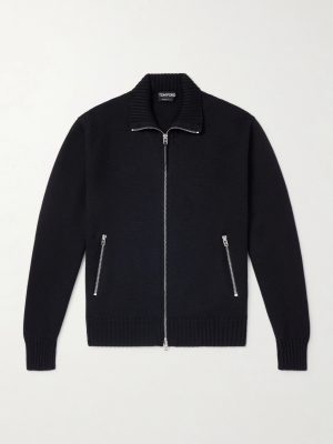 Leather-Trimmed Merino Wool Cardigan
