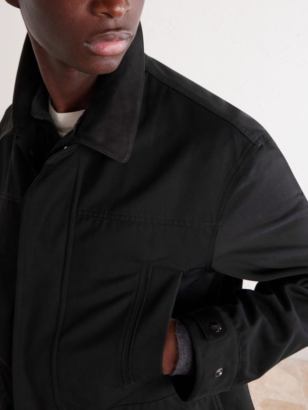 Suede-Trimmed Cotton-Blend Twill Jacket - CU Suede-Trimmed Cotton-Blend Twill Jacket - CU
