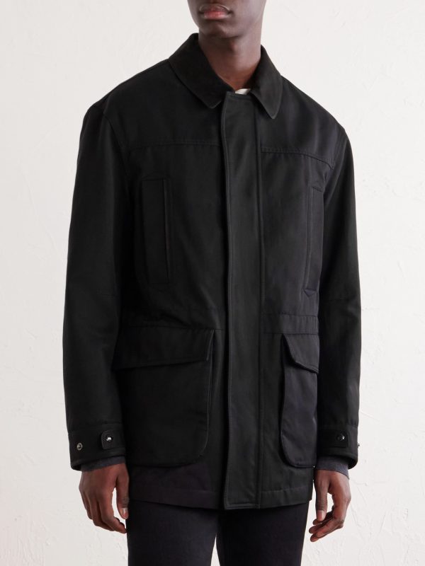 Suede-Trimmed Cotton-Blend Twill Jacket - FR Suede-Trimmed Cotton-Blend Twill Jacket - FR