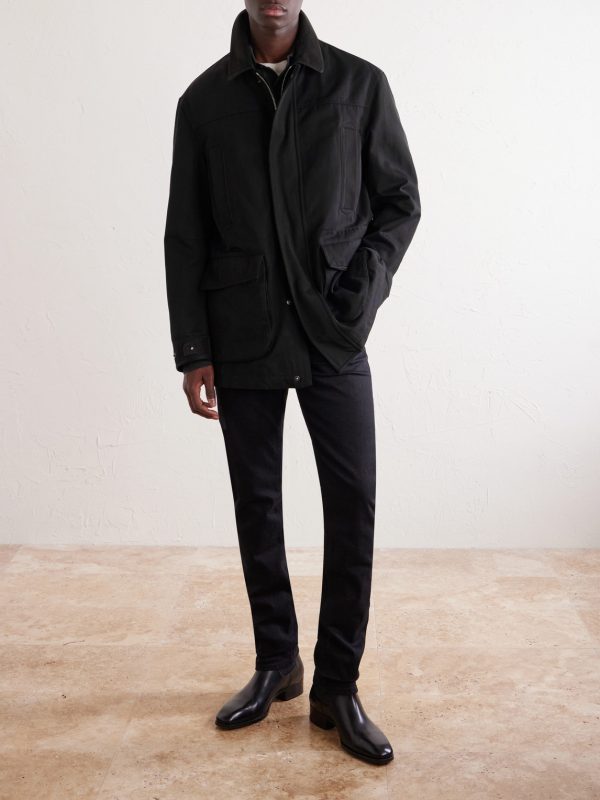 Suede-Trimmed Cotton-Blend Twill Jacket - OU Suede-Trimmed Cotton-Blend Twill Jacket - OU