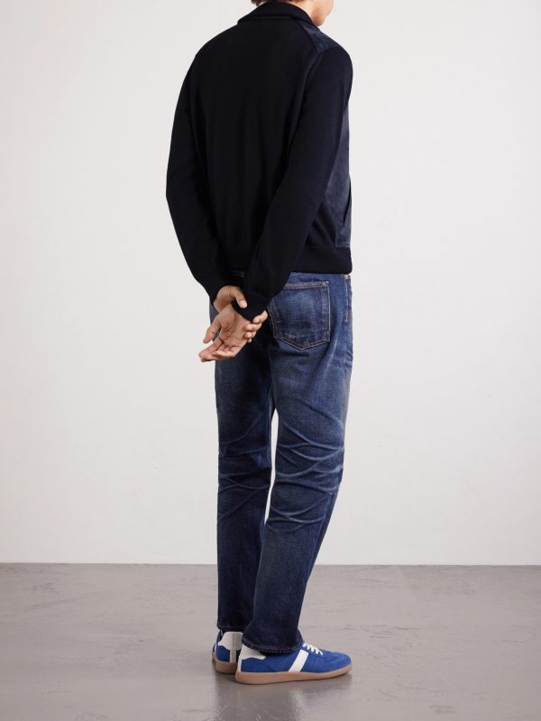 Slim-Fit Merino Wool-Blend and Suede Bomber Jacket - BK Slim-Fit Merino Wool-Blend and Suede Bomber Jacket - BK