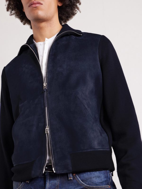 Slim-Fit Merino Wool-Blend and Suede Bomber Jacket - E1 Slim-Fit Merino Wool-Blend and Suede Bomber Jacket - E1