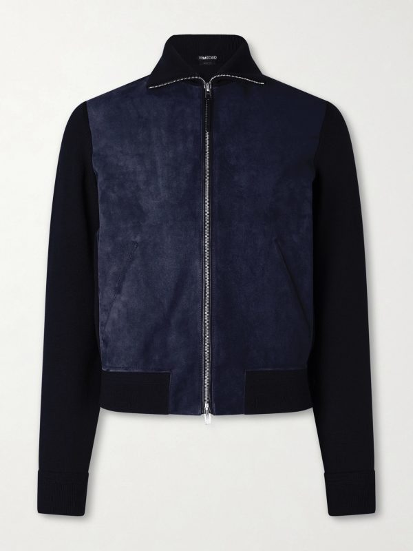 Slim-Fit Merino Wool-Blend and Suede Bomber Jacket Slim-Fit Merino Wool-Blend and Suede Bomber Jacket