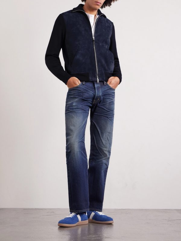 Slim-Fit Merino Wool-Blend and Suede Bomber Jacket - OU Slim-Fit Merino Wool-Blend and Suede Bomber Jacket - OU