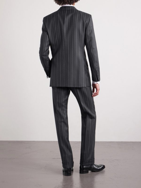 Atticus Slim-Fit Double-Breasted Striped Wool-Twill Suit Jacket - BK Atticus Slim-Fit Double-Breasted Striped Wool-Twill Suit Jacket - BK