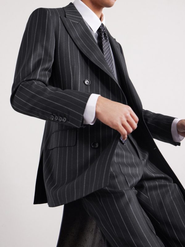 Atticus Slim-Fit Double-Breasted Striped Wool-Twill Suit Jacket - E3 Atticus Slim-Fit Double-Breasted Striped Wool-Twill Suit Jacket - E3