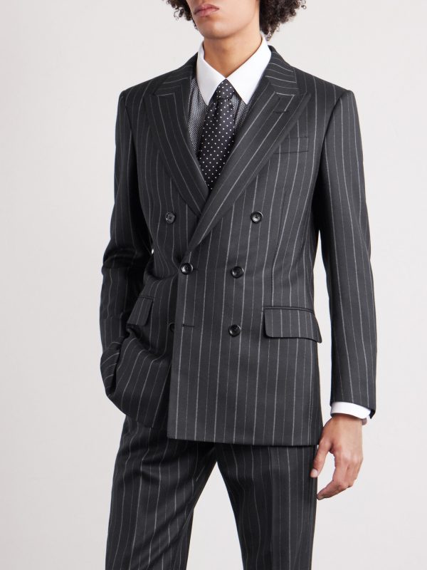 Atticus Slim-Fit Double-Breasted Striped Wool-Twill Suit Jacket - FR Atticus Slim-Fit Double-Breasted Striped Wool-Twill Suit Jacket - FR