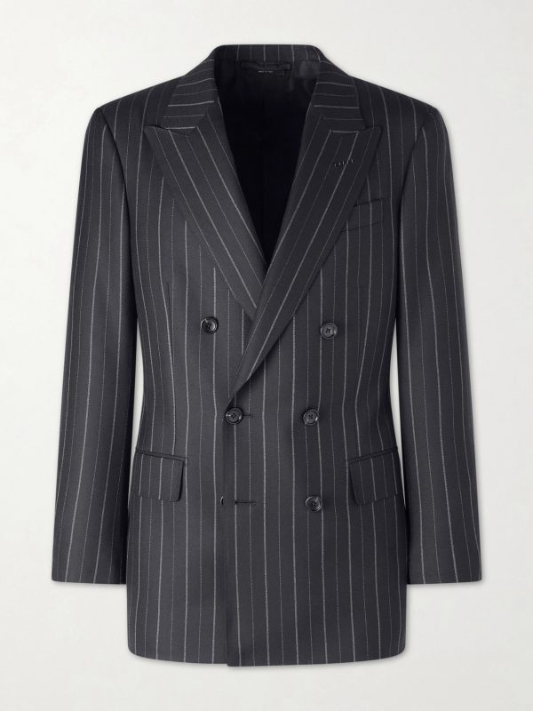 Atticus Slim-Fit Double-Breasted Striped Wool-Twill Suit Jacket Atticus Slim-Fit Double-Breasted Striped Wool-Twill Suit Jacket