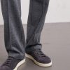 Straight-Leg Herringbone Cotton, Wool and Silk-Blend Drawstring Trousers - E1