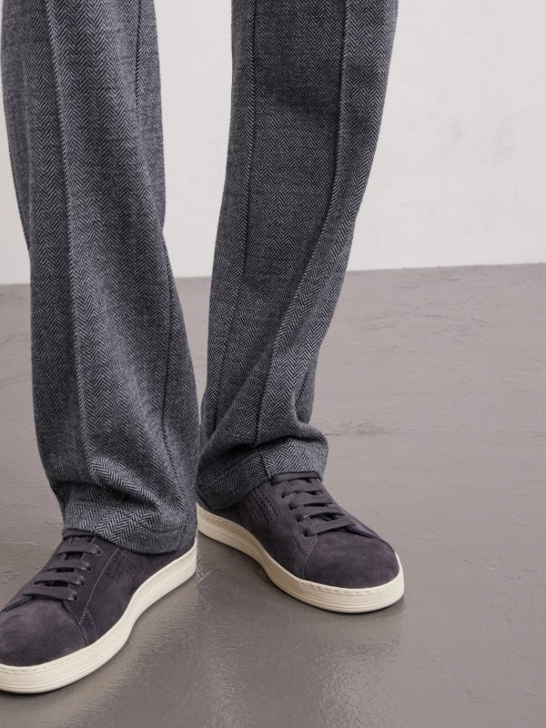 Straight-Leg Herringbone Cotton, Wool and Silk-Blend Drawstring Trousers - E1