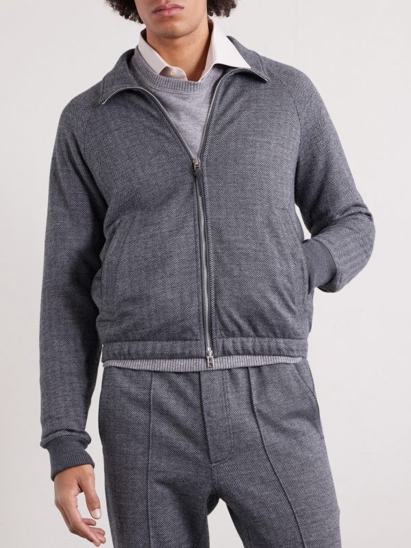 Herringbone Cotton, Wool and Silk-Blend Jacket - FR Herringbone Cotton, Wool and Silk-Blend Jacket - FR