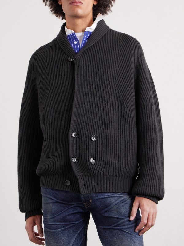 Double-Breasted Ribbed Cashmere and Wool-Blend Cardigan - FR